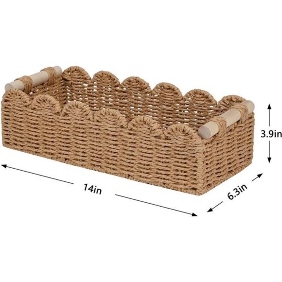 Neutral scalloped edge storage basket small woven bin for bathroom decor - Picture 3 of 7